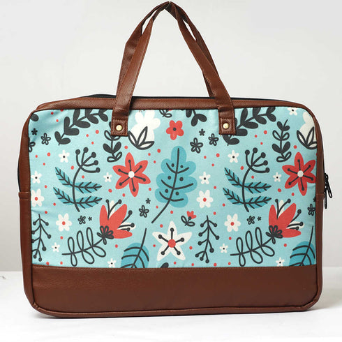 Floral Printed Canvas & PU Laptop Bag Fit 15.6 Inch Laptop